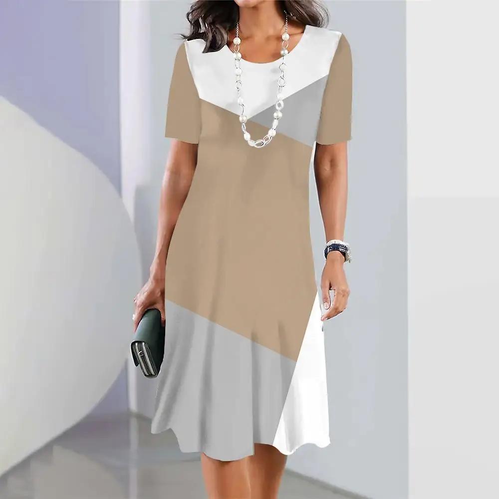 Женские платья с 3d градиентом и геометрическим принтом, платье с измельченным цветком, с короткими рукавами, праздничная одежда, элегантные топы, юбка трапециевидной формы в стиле ретро