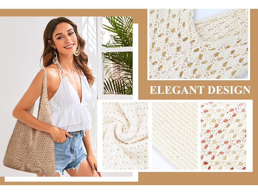 Легкие и эстетичные женские летние вязаные крючком сумки-тоут — идеально подходят для пляжа, шопинга и вечеринок