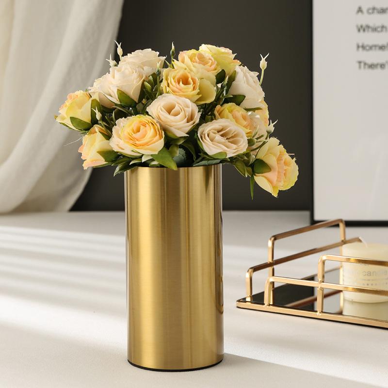 Современная простая прямая ваза для гостиной, настольный цветочный аппарат, гальванический металлический цветок, золотые скандинавские украшения, украшения