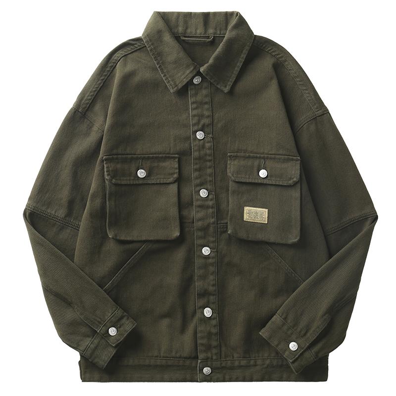 Vintage Trend Tooling Jacket Men'S Outdoor Casual Long Sleeve Shirt Loose Fleece Denim Jacket Tide