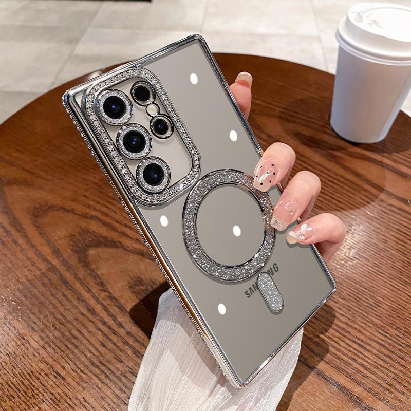 Модный блестящий прозрачный чехол со стразами для Samsung Galaxy S24 Plus S23 S22 Ultra для Magsafe, силиконовый чехол с беспроводной зарядкой