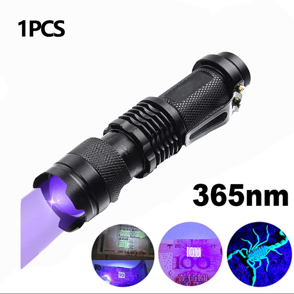 UV Purple Flashlight 365NM/395NM Aluminum Alloy Cash Detector Fluorescence Detection UV Flashlight Scorpion Lamp Purple Lamp