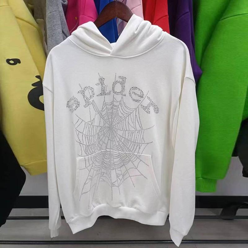 Sp5der Hoodie Oversized Thick Fleece Sweatshirt With Foil Print Spiderweb Design Men Winter Casual Wear