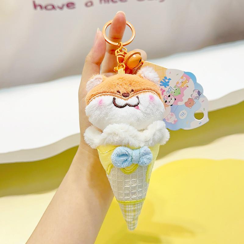 Colorful Ice Animal Cream Plush Keychain Featuring Adorable Fox Rabbit Otter Cat Bear And