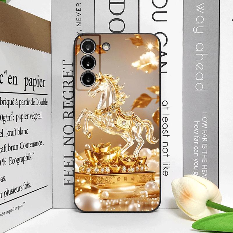 Роскошный кристальный чехол для телефона с золотым узором лошади для Samsung Galaxy S25 S24+ S23 Ultra S22 Plus S21 FE M53, противоударные мягкие чехлы