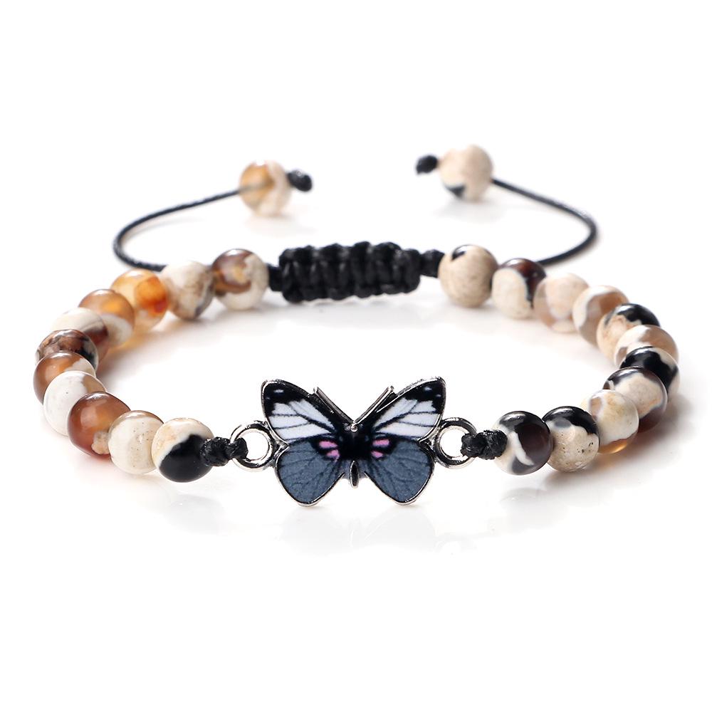 6mm Multicolor Butterfly Beaded Rope Bracelet, Adjustable Friendship Gift for Her