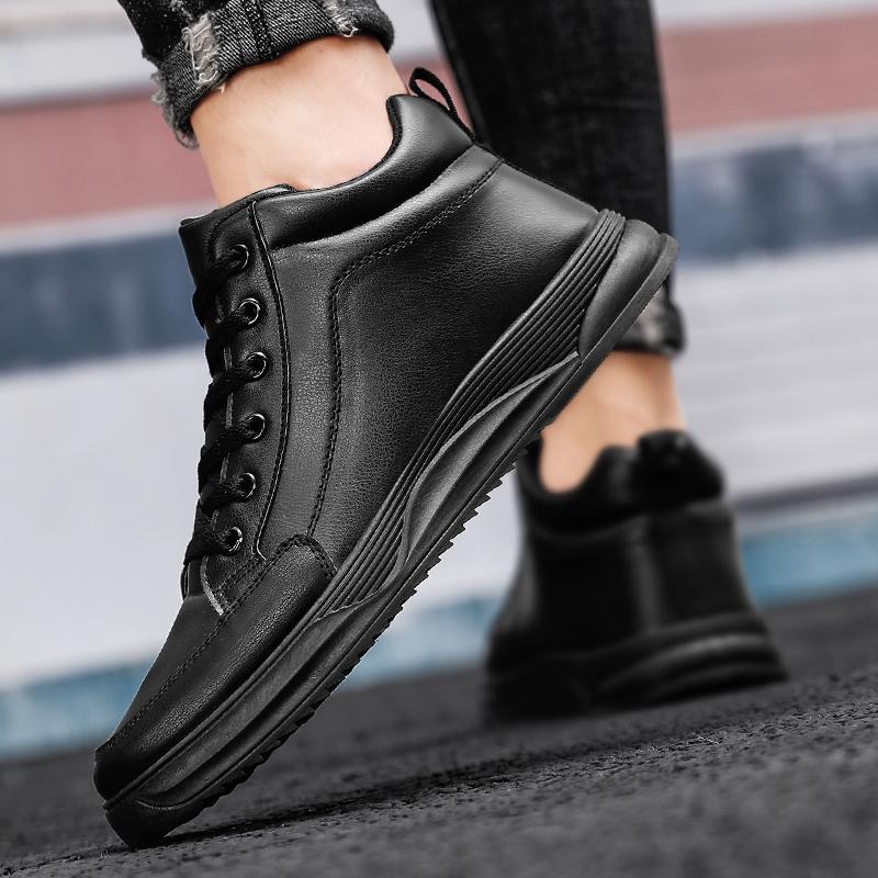 Fashion Autumn Men's Red High Top Sneakers Leather Casual Shoes Men Flat Designer Shoes Breathable Hip Hop Sport Shoes for Man Sneakers
