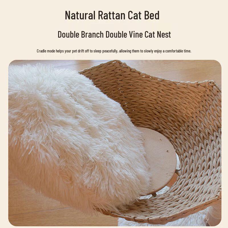 Geshenlang Solid Wood Cat Tree with Rattan Nests