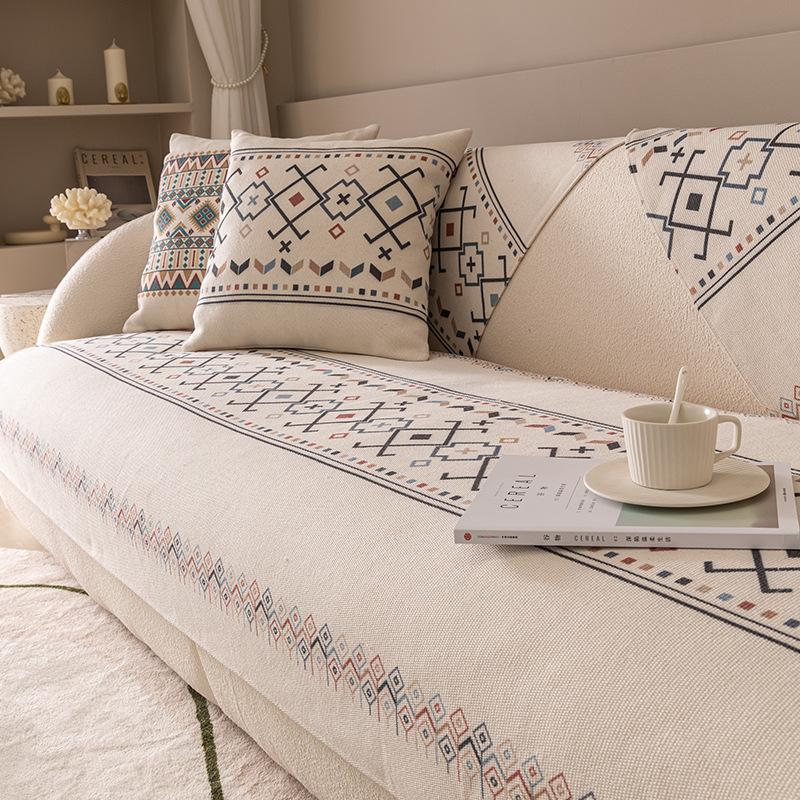 Хлопковая и льняная подушка для дивана Four Seasons, универсальная богемная этническая ткань в стиле Ins, чехол для полотенец на спинку, нескользящий чехол для дивана, полотенце
