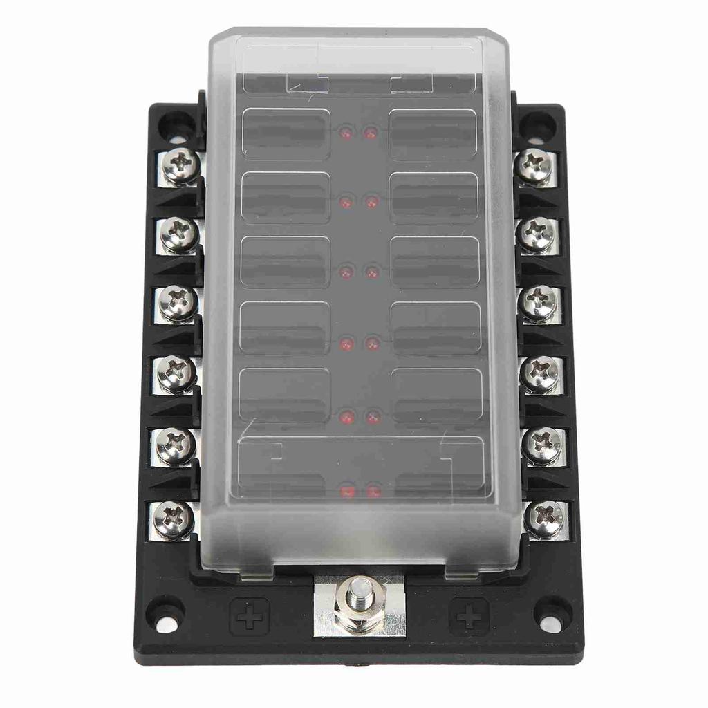Universal 1 In 12 Out Fuse Holder Electrical Fuse Box 10‑32V with LED Warning Indicators for Car Boat RV