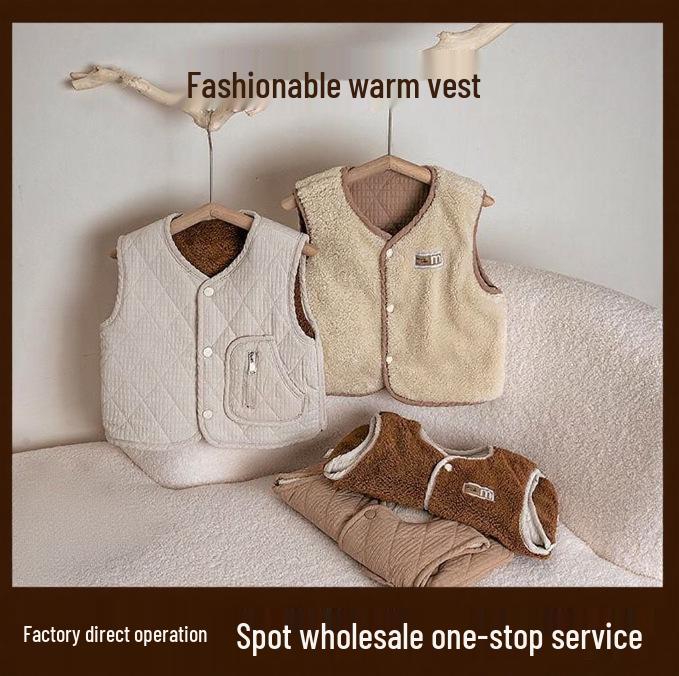 Детский жилет без рукавов из овечьей шерсти на флисовой подкладке для весны и осени - Унисекс