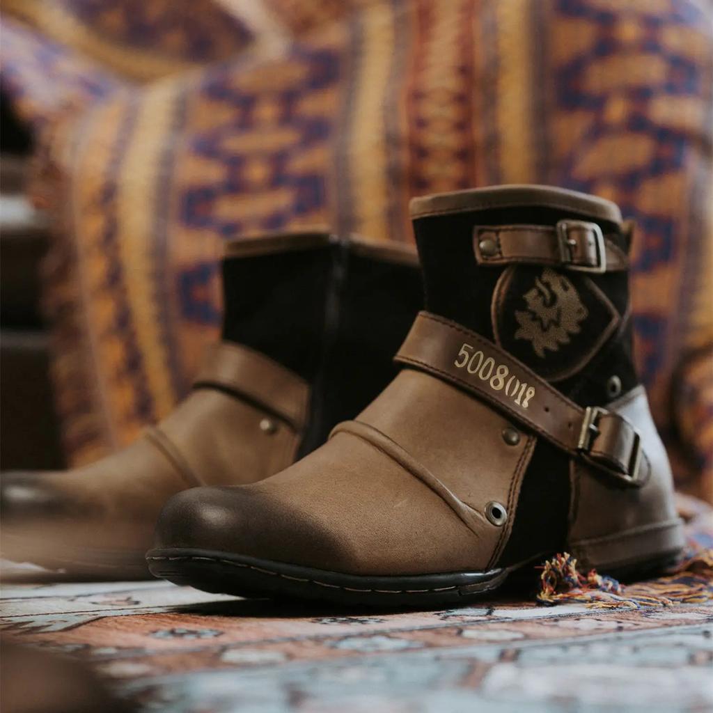Fashion 2024 New In Men Boots Luxury Handmade Men Ankle Boots Metal Buckle Zipper Motorcycle Boots Outdoor Plus Size 39-48 Punk Bottines