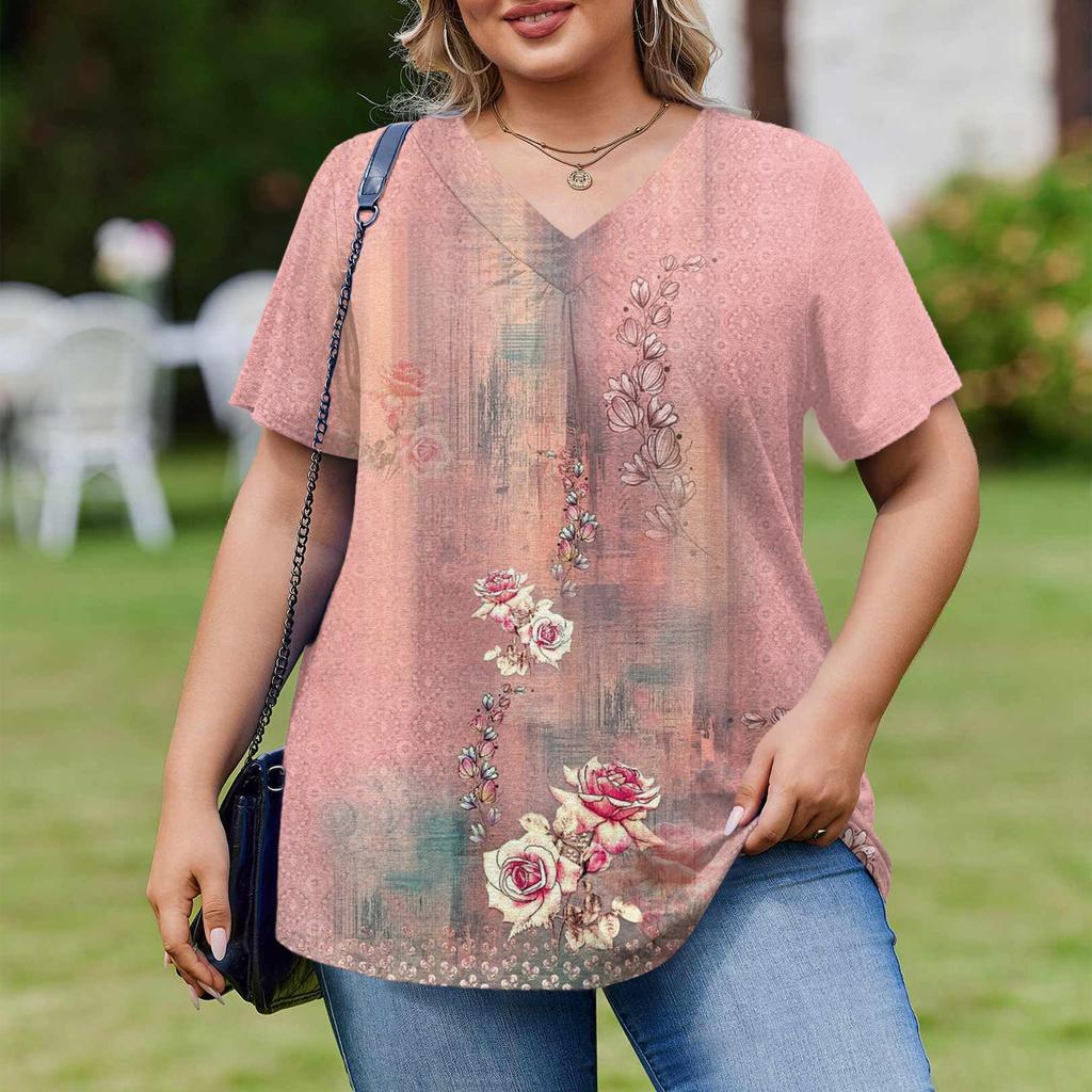 Женская модная повседневная свободная блузка большого размера с коротким рукавом, элегантная с V-образным вырезом, для работы