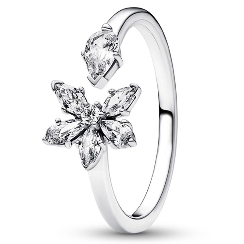 Authentic 925 Sterling Silver Love Message Herbarium Cluster Timeless Pave Single-row Rings For Women Gift Fashion Jewelry