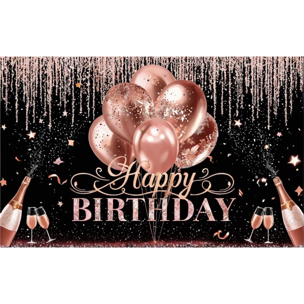 Шампанское Синий Золотой Тема С Днем Рождения Фон Блестящий Шар Мужчины Женщины День Рождения Украшения Домашний Фон Фотографии