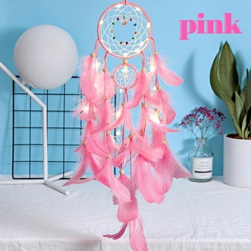 Модное светодиодное ремесленное освещение Ловец снов Перо Ловец снов Девушка Комната Колокольчик Спальня Романтическое подвесное украшение Орнамент Волк Ловец снов ZPG