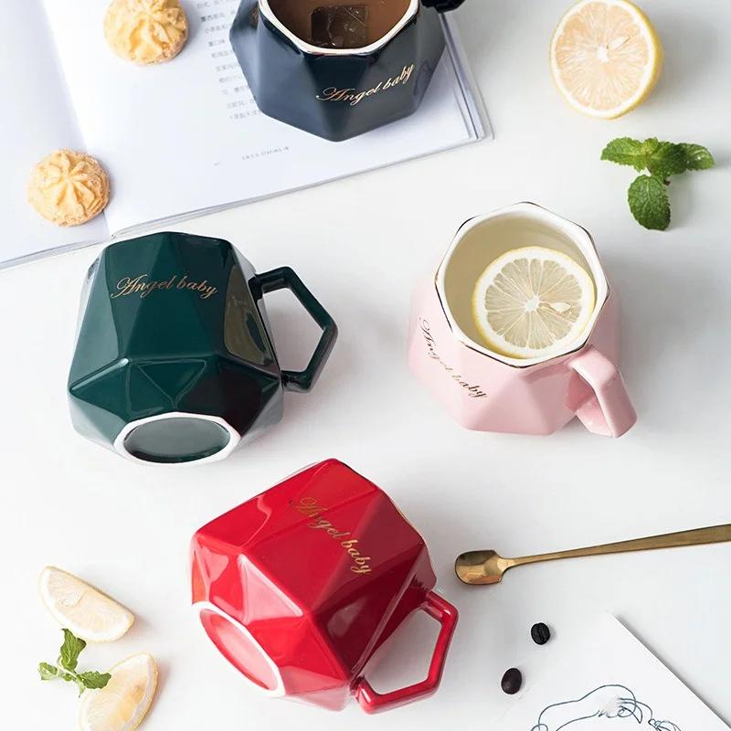 400 мл креативные керамические кружки в форме ромба, персонализированная геометрическая кофейная чашка, кружка для пары, чашка для молока и воды для офиса, бизнеса и дома