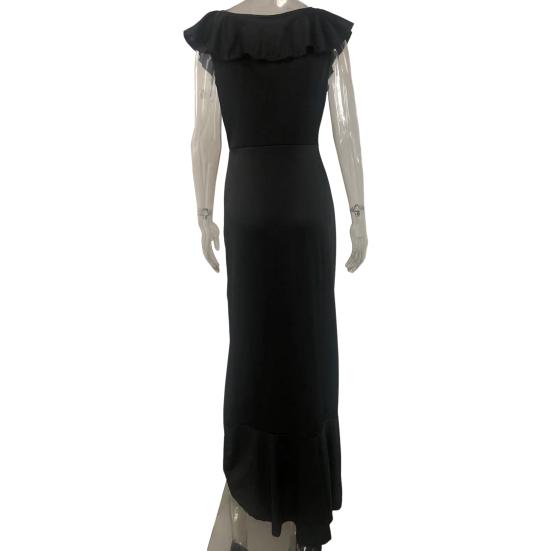 Женское вечернее платье с рюшами в стиле пэчворк с V-образным вырезом Slim Fit Нерегулярный подол без рукавов длиной до пола Чистый цвет бальное платье для вечеринки Банкетное платье макси