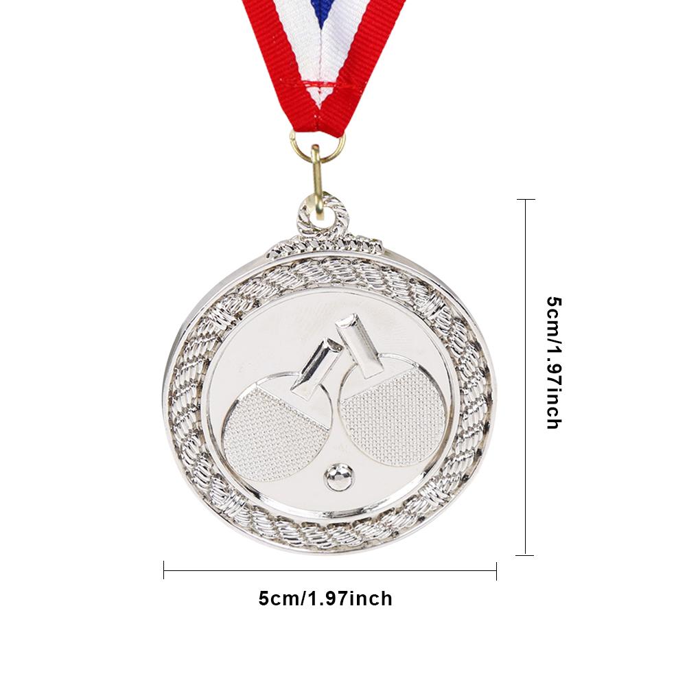 Медаль для пинг-понга 5 см с шейной лентой для соревнований, вечеринок, гонок (Серебряный)