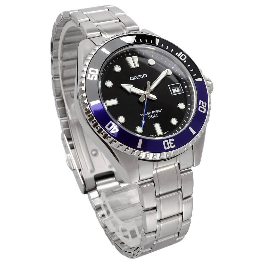 Casio Стандартные аналоговые часы MDV-10D-1A2V для мальчиков и девочек Черный x Синий безель Металлический ремешок Зарубежная модель