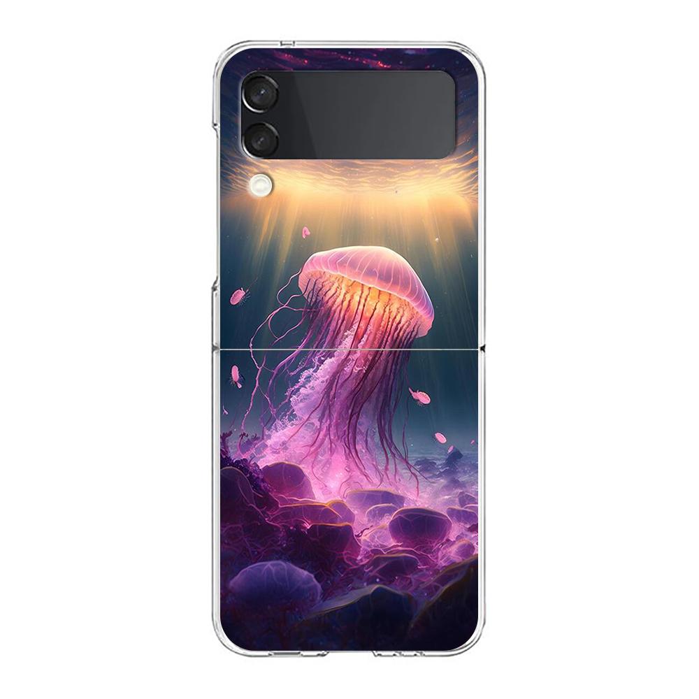Чехол для телефона Samsung Galaxy Z Flip 6 5 4 Прозрачный для Samsung Z Flip 3 Жесткий ПК Складной корпус Розовый Медуза Океанский