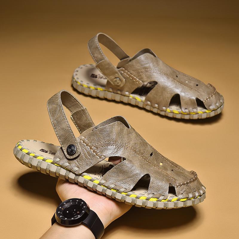 Men's Cross-Strap Breathable Closed-Toe Summer Sandals for Outdoor and Beach
