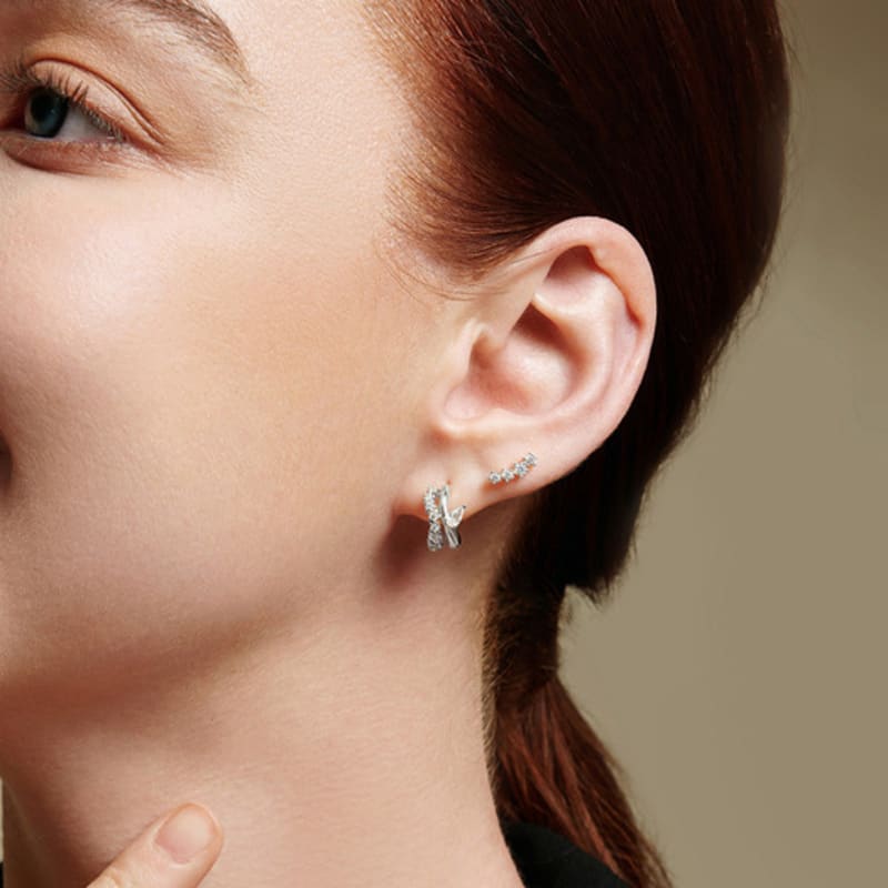 ANIA HAIE Sparkle Double Hoop 925 Silver Stud Earrings E056-04H