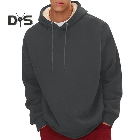 Зимняя мужская толстовка с капюшоном, однотонная, с плюшевой подкладкой, свободная, с длинными рукавами, на шнурке, с эластичными манжетами, повседневная толстовка с капюшоном