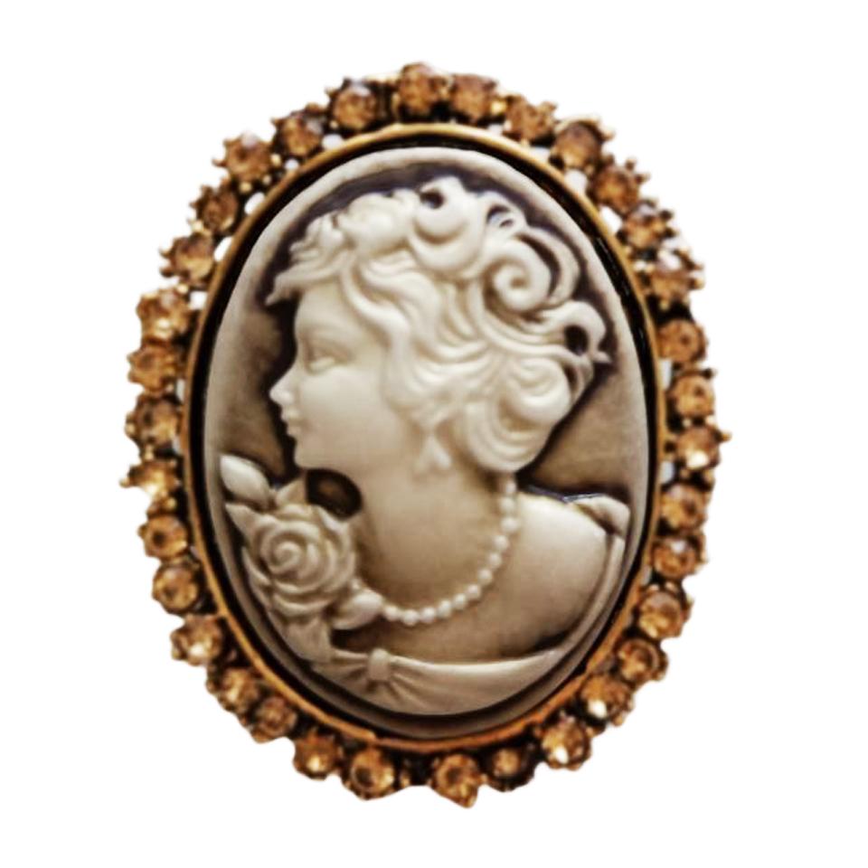 Les Trésors De Lily [R8177] - Brown 'Divine Camée' Designer Brooch - 45x40 Mm