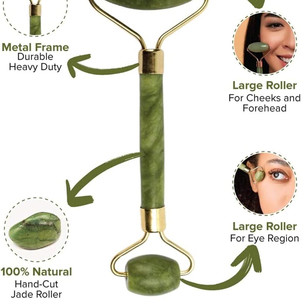 Комбинированный массажер, натуральный нефритовый камень, улучшает микроциркуляцию лица, уменьшает отечность и морщины, повышает эластичность кожи