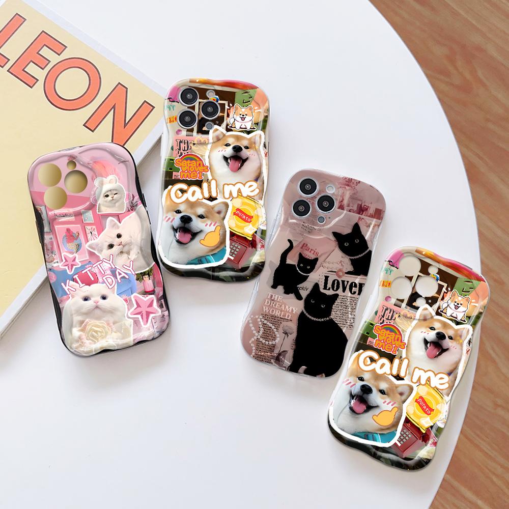 Для OPPO A17 A18 A38 A58 A98 Reno7 Z 8Z 8T 11F 11 Pro Realme 12 Lite 12 Pro C30 милый собачий котик кремовая текстура мягкий силиконовый полный защитный чехол для объектива