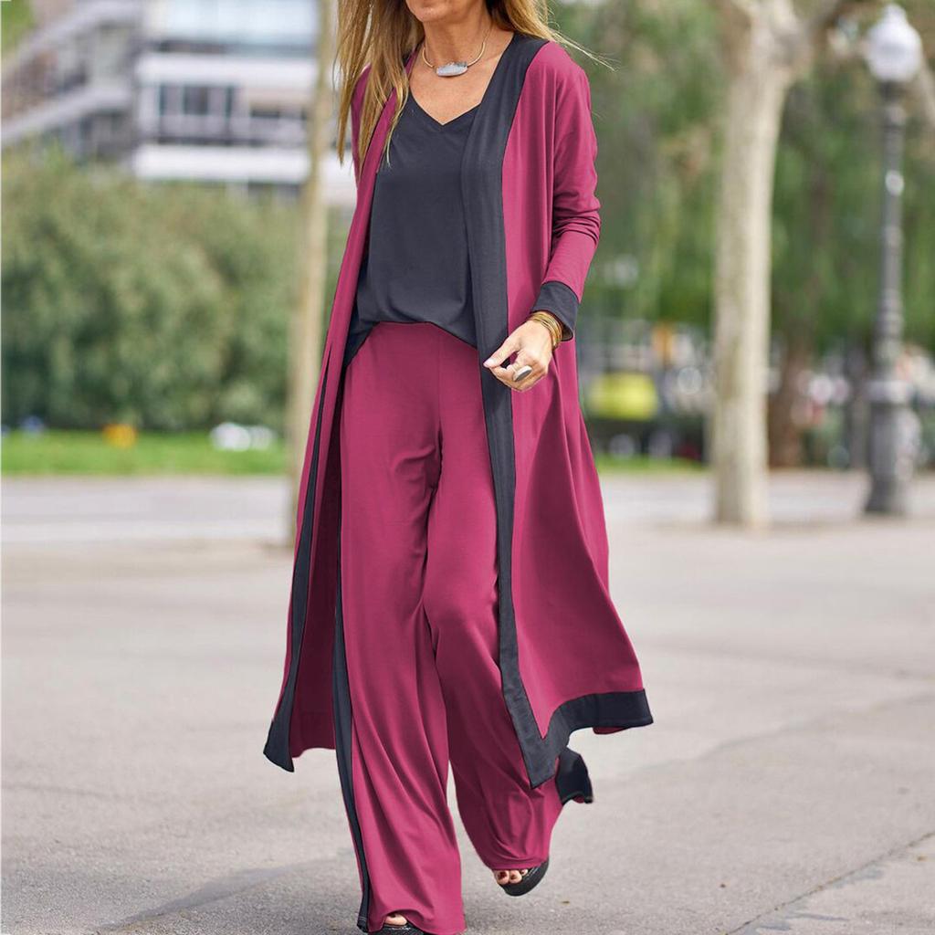 3 Pcs/Set Fall Outfit Set Stylish Spaghetti Strap Cardigan for Home Wear Lady Fall Outfit Autumn Vest Coat Pants Set