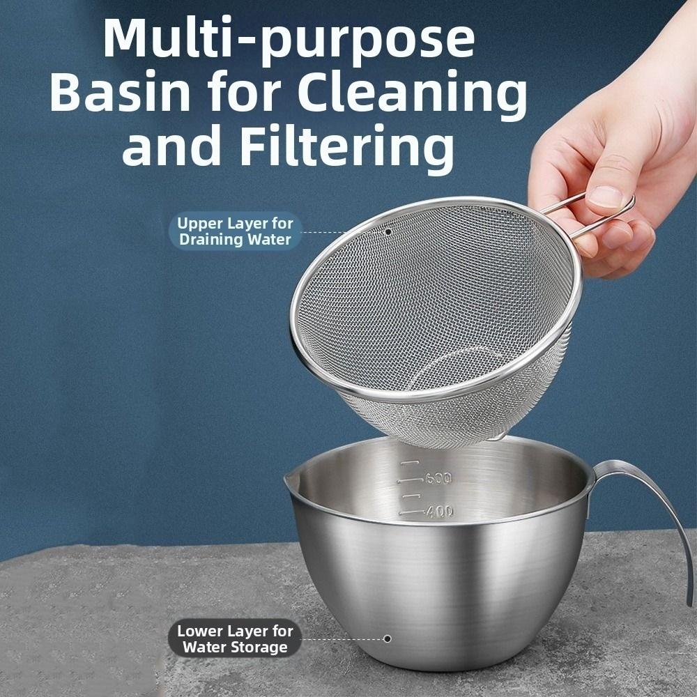 2Pcs/set Large Capacity Stainless Steel Colander Fine Mesh Food Strainer  Draining Pasta
