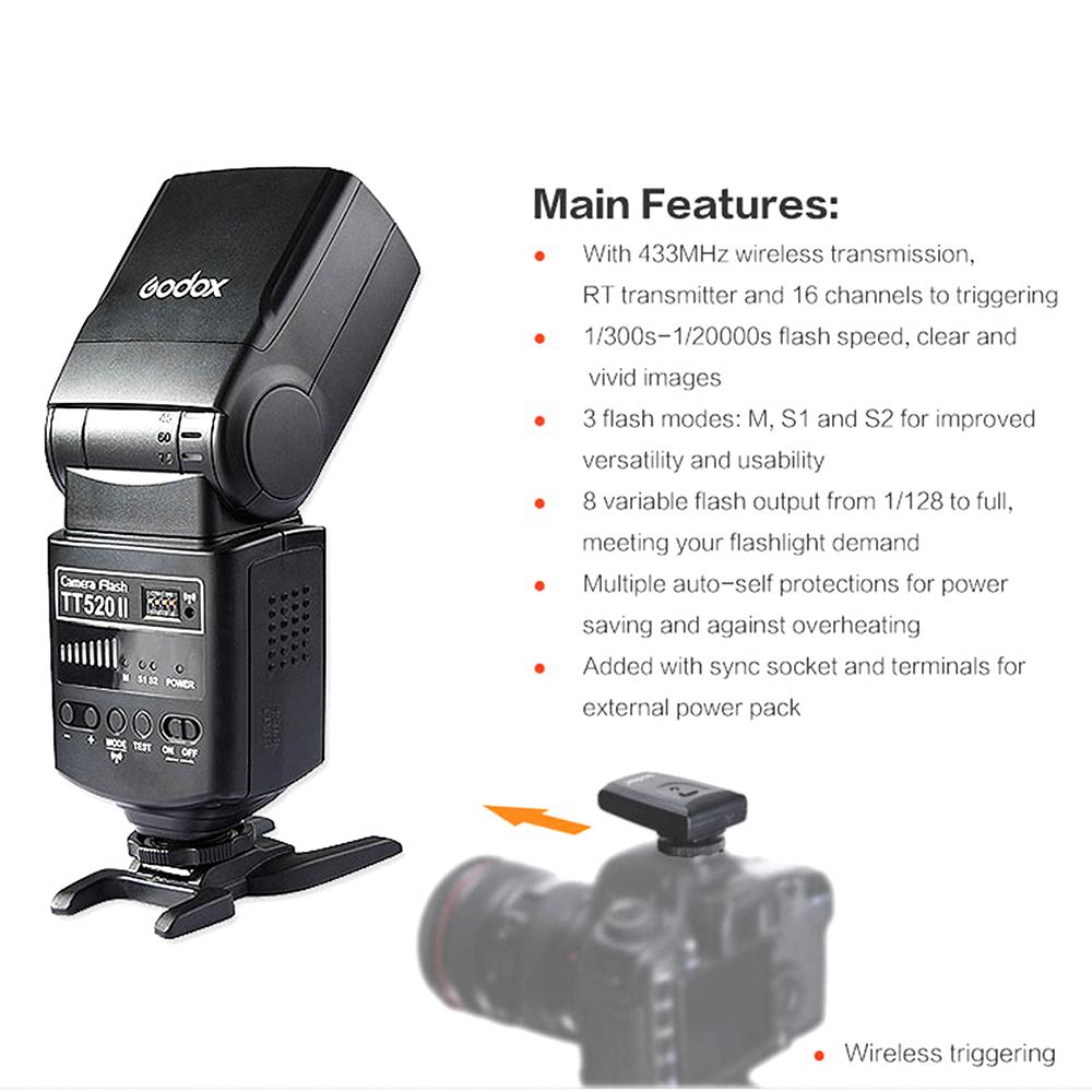 Godox Вспышка TT520 II TT 520 II Thinklite для камеры со встроенным беспроводным сигналом 433 МГц для Canon Nikon Pentax Sony Fuji Olym