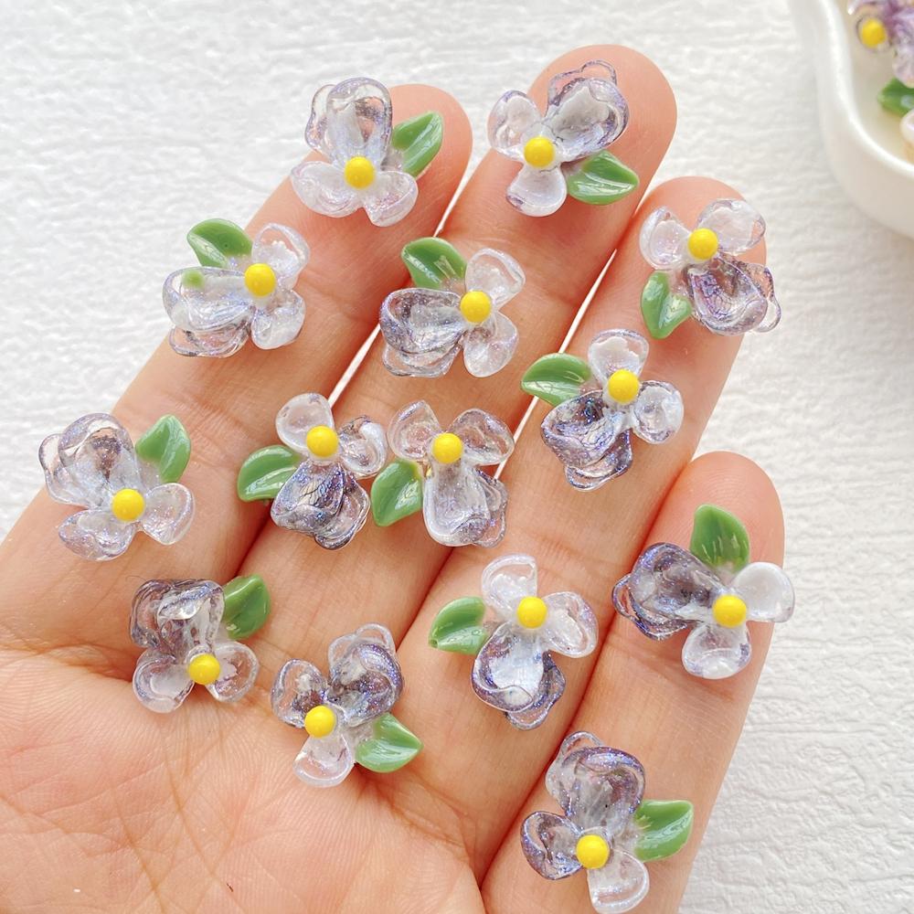 50Pcs Cute Cartoon Mini Colorful and Shiny Flowers Nail Art Resin Designer Charms DIY Craft For Nail 3D Decorations Jewelry