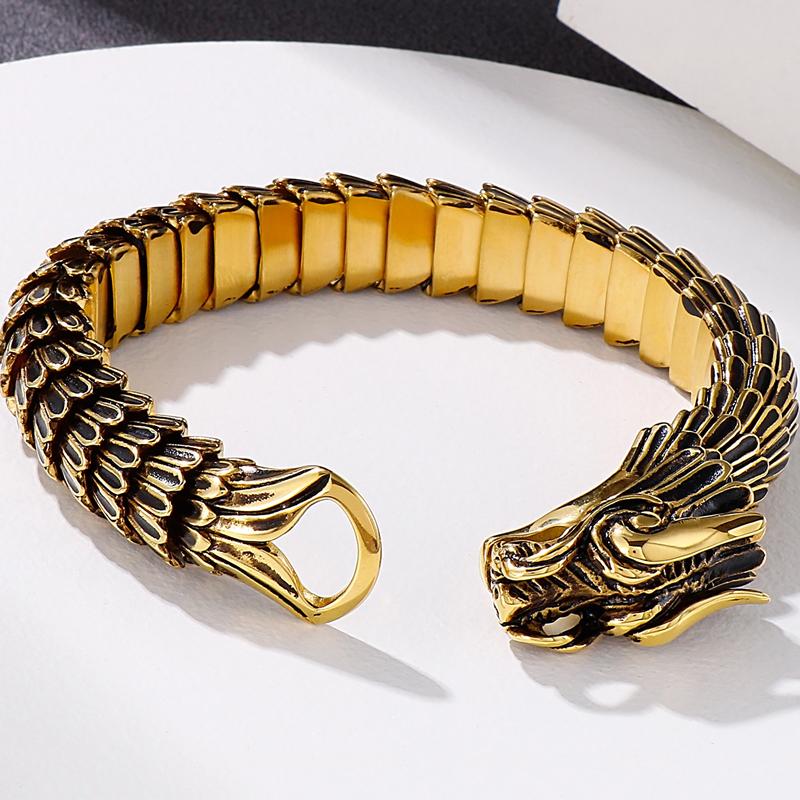 Крутой браслет-цепочка с килем в виде тела дракона для мужчин, тяжелый золотой цвет, мужские браслеты из нержавеющей стали, браслеты в стиле панк-рок, ювелирные изделия для мальчиков