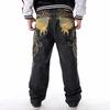 Европейские и американские вышитые хип-хоп джинсы мужские трендовые хип-хоп повседневные свободные брюки большого размера для скейтбординга
