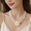 Rhinestone Multi-layer Necklace Baroque Style Camellia Clavicle Chain Pearl Flower Necklace  Girls