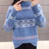 Women Fashion Half Turtleneck Basic Sweater Autumn Loose Casual Cashmere Knitting Pullovers Vintage Print Knitwear
