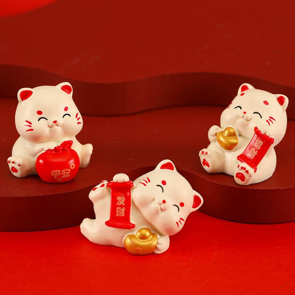 Cute Resin Mini Lucky Cat Ornaments Cartoon Fortune Cat Miniature Figurine Micro Landscape Crafts Decoration Home Car Decor