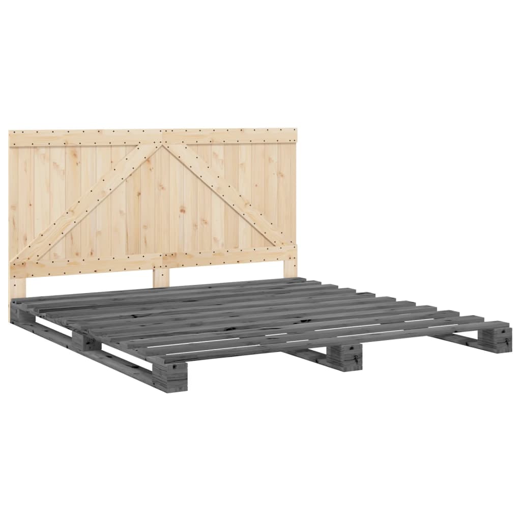 Solid Wood Bed with Headboard Grey 200 x 200 cm Pine