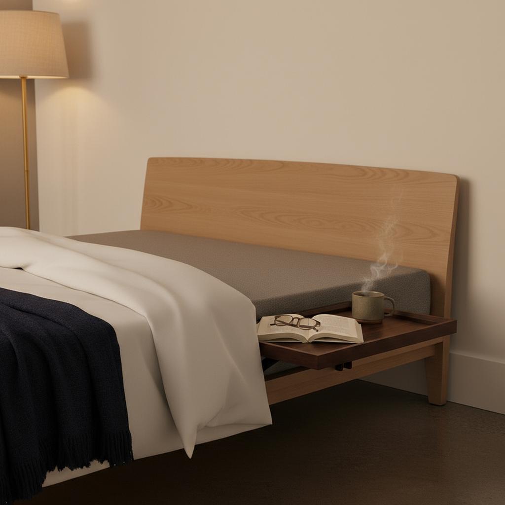 Деревянная складная прикроватная полка без сверления, прикроватный столик-поднос для верхней койки, полка-столик на кровать для общежития, двухъярусных и чердачных кроватей, а также детской комнаты