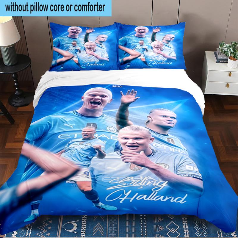 Haaland Football Player 3PCS Bedding Set 2D Printing (Includes 1 Duvet Cover + 2 Pillowcases Coreless), Bedroom decor,Fan gift