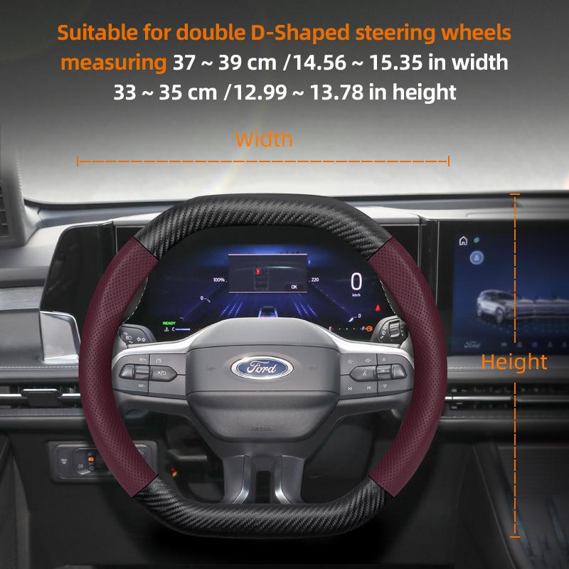 Fypaj3 Подходит для Ford Дышащие отверстия Кожа Матовая Текстура Углеродного волокна Чехол на рулевое колесо Подходит для Focus Mk2 Mk3 Fiesta Mk7 Transit Custom