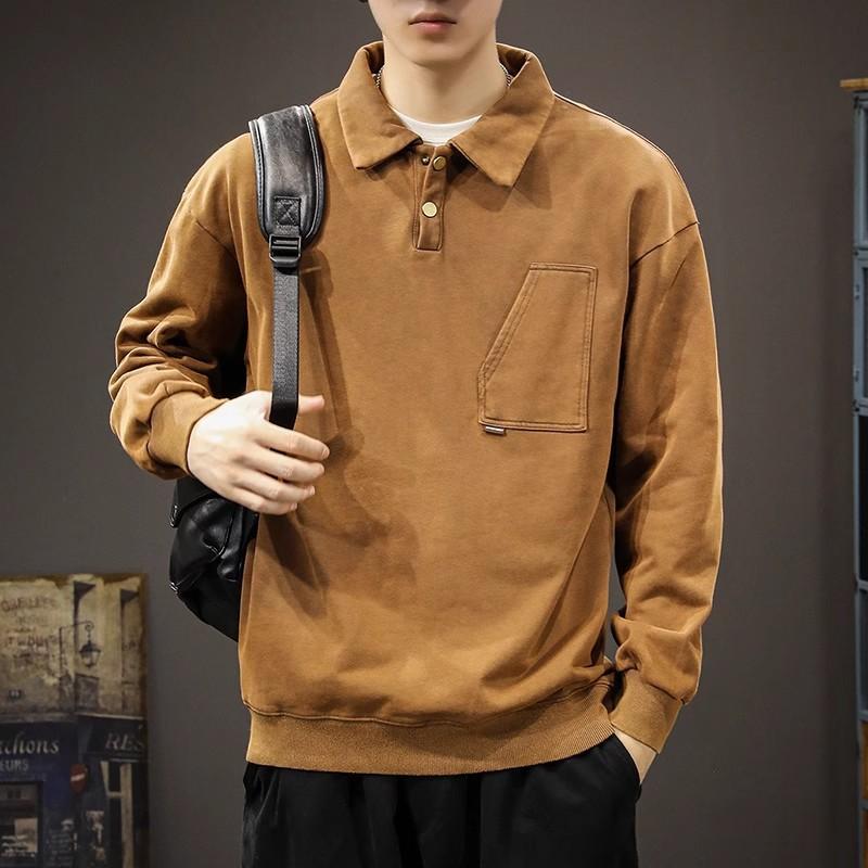 Осенний модный брендовый тяжелый американский ретро-свитер с воротником-поло, мужской свободный свитер большого размера с лацканами, универсальный, хулиганский, красивый, с длинными рукавами