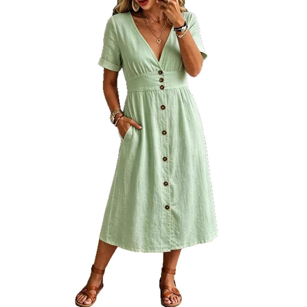 1116 European, American spring and summer new women's clothing casual loose fashion short sleeves, women's casual loose anti-hemp