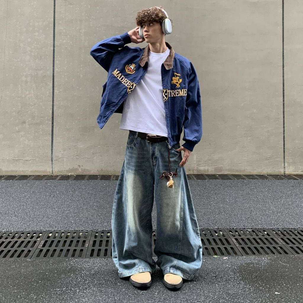 Куртка-бомбер ZYLLO в стиле американского ретро-винтажа с вышивкой и молнией, модная, в стиле хип-хоп, с отложным воротником, в стиле 2000-х, уличная одежда, свободный крой, повседневная.