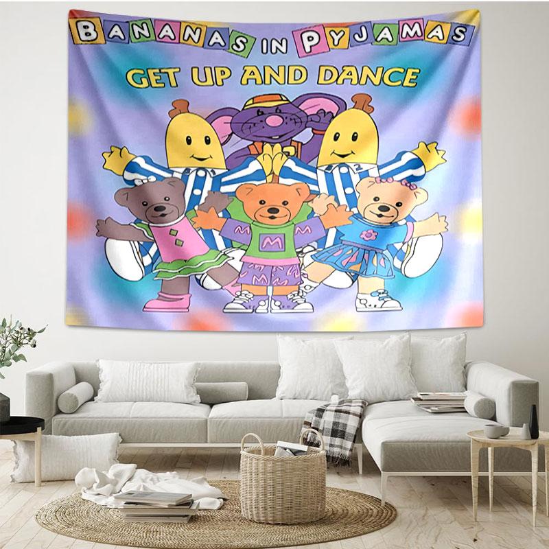 Bananas in Pyjamas Print Tapestry - Portable Wall Decor Cloth, for Home, Dorm, Travel, Bedroom, Living Room - Ideal Birthday Housewarming Gift