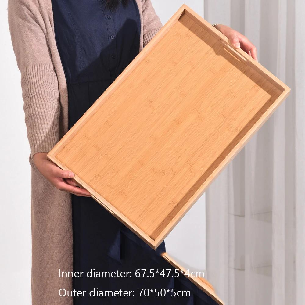 Поднос из бамбука 1 шт., деревянный поднос, поднос для чая, держатель для столовых приборов, фруктов, хлеба, десерта, чая, поднос с ручкой, прямоугольный