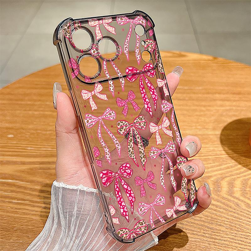 Чехол с узором из розовых бантиков для iPhone 17 Pro Max Coque iPhone 16 15 14 13 Pro Max 11 Ударопрочный Прозрачный Мягкий Силиконовый Чехол